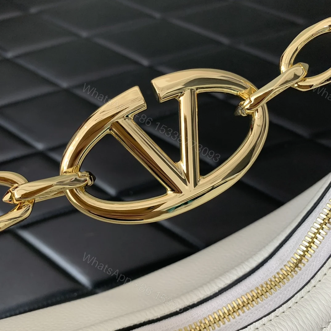 View 6 of VALENTINO GARAVANI SMALL VLOGO MOON HOBO BAG IN GRAINY CALFSKIN WITH CHAIN WHITE 29CM 4W2B0N08JDK 098