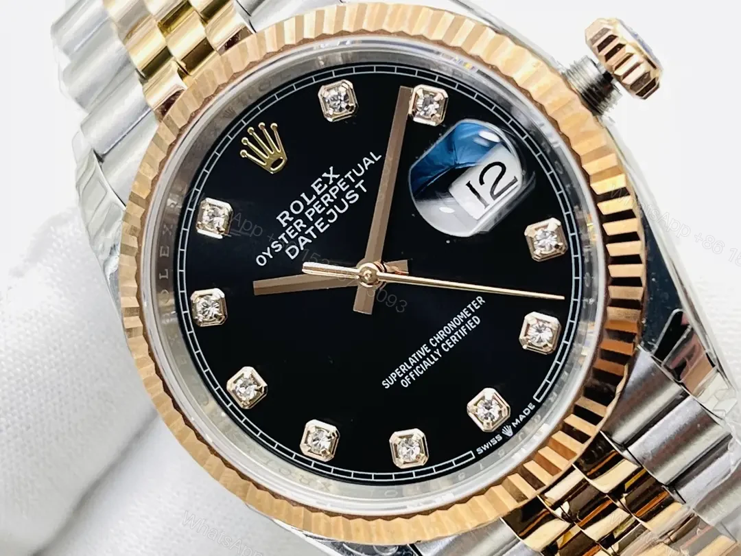 View 4 of Rolex Datejust 36 Rolesor Everose Fluted Jubilee Black Dial Diamonds 116231-0056