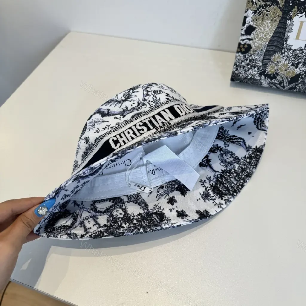 View 4 of Black & White Toile Hat - Bucket Style, Dior Band, All-Over Print