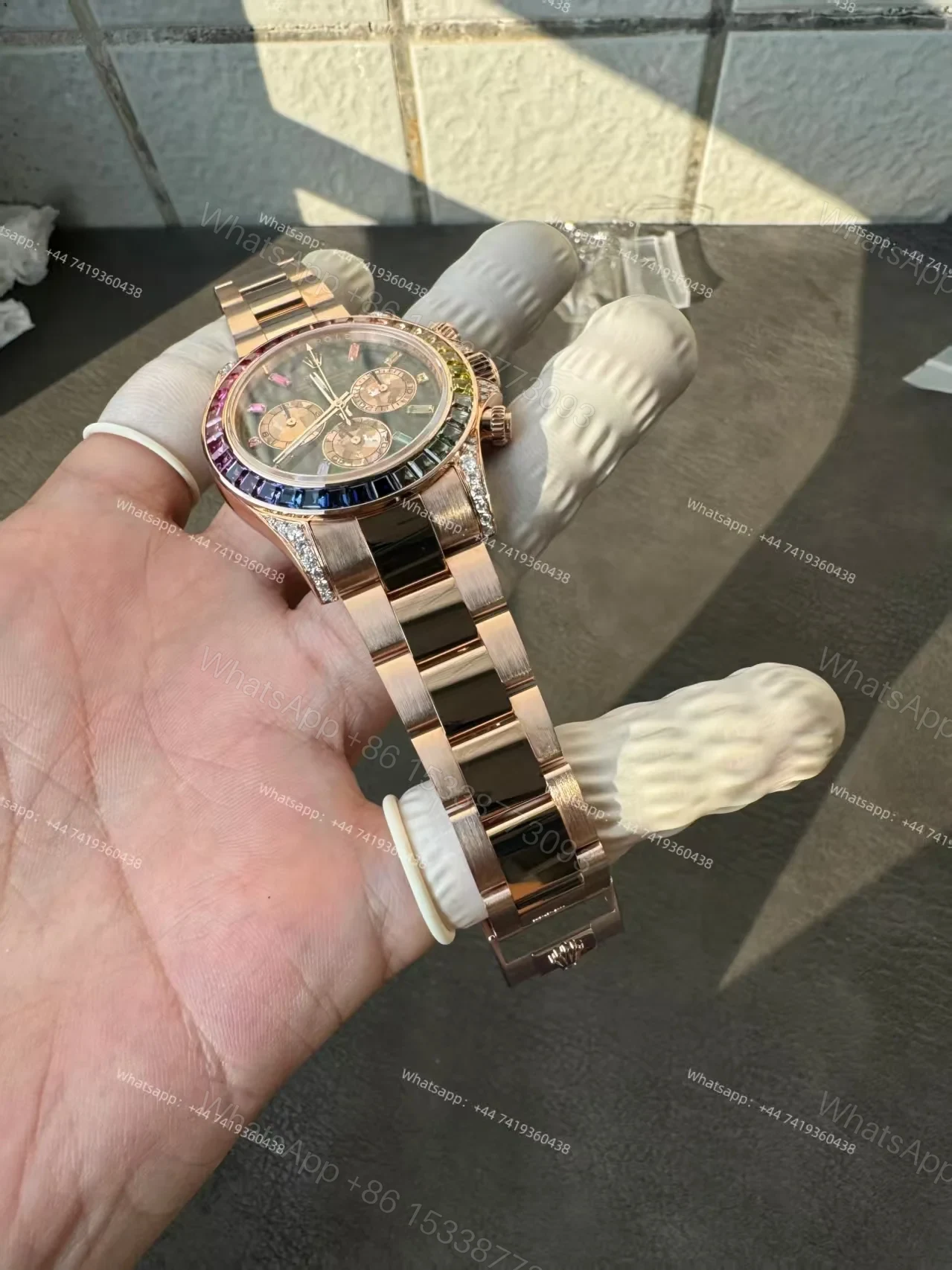 View 17 of Rolex Super Clone Rainbow Daytona 1:1 Replica Watch – 18K Rose Gold