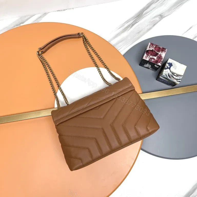 View 6 of Chic Quilted Leather Crossbody: Warm Brown & Gold Chain