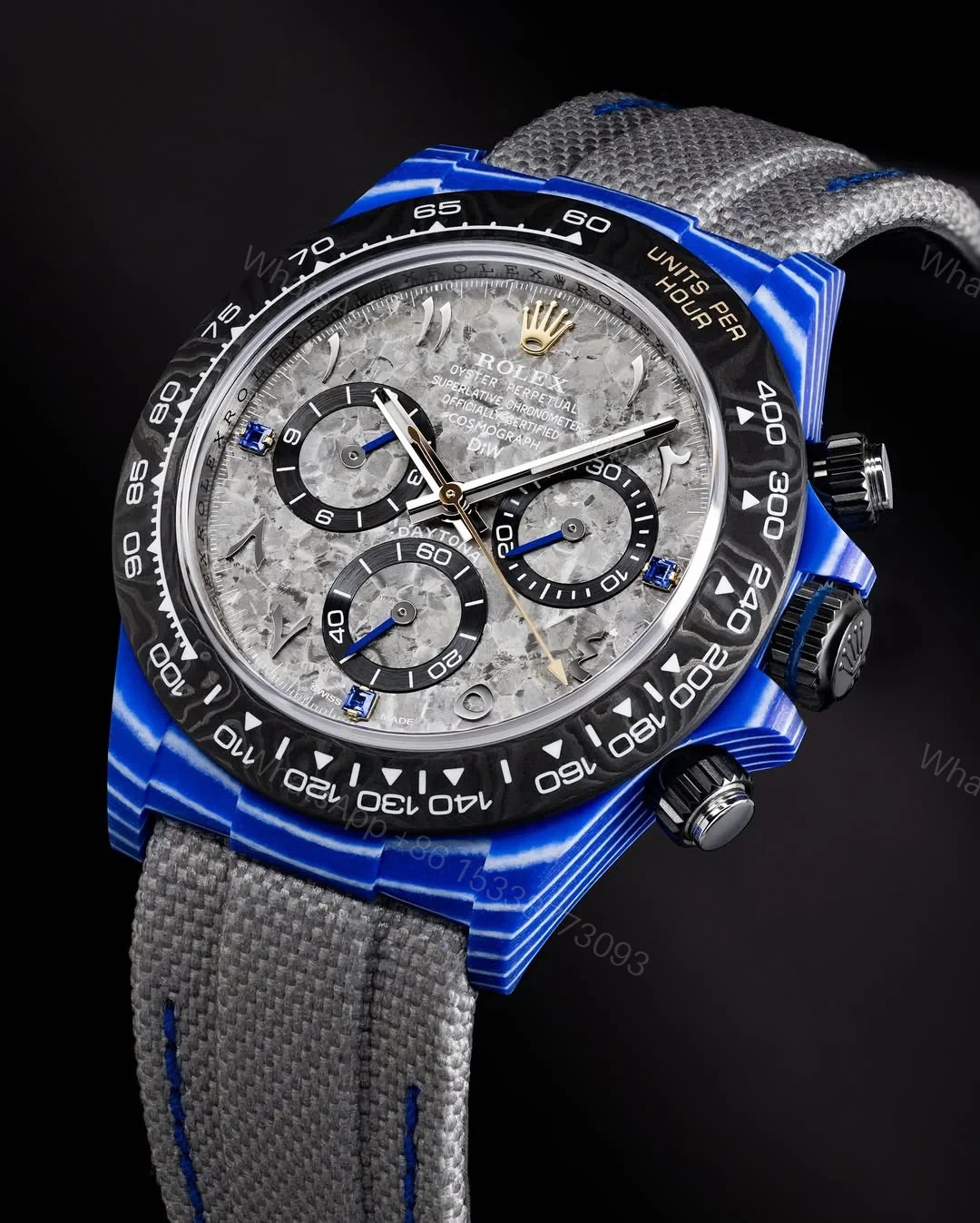 Replica Rolex Daytona DiW Blue Carbon Grey Crystal Dial Nylon Strap 40mm — view 1