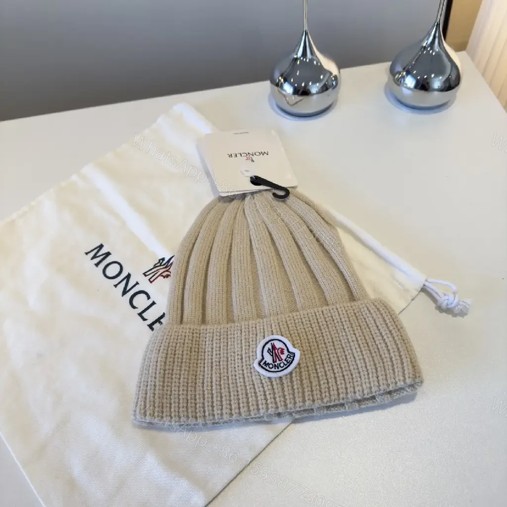 Beige Ribbed Knit Beanie – Luxury, Signature Patch, Everyday Style — view 1