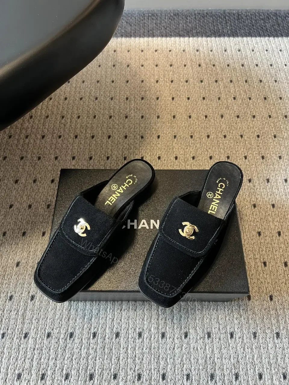 View 2 of Velvet Mules with Gold Hardware – Sophisticated Slip-Ons