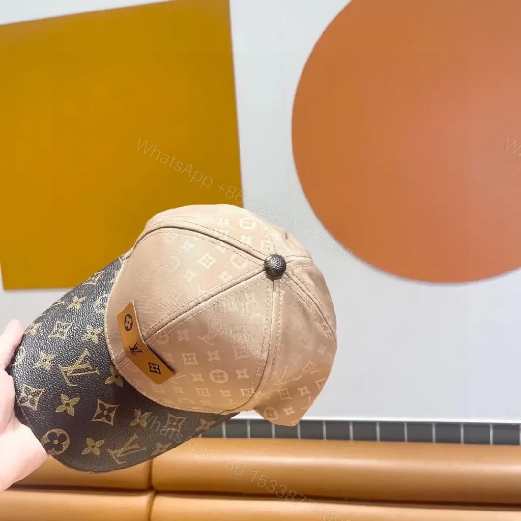 View 10 of Beige Monogram Pattern Cap with Pink Panel, Six-Panel, Leather Patch, Adjustable Back, Luxury Everyday