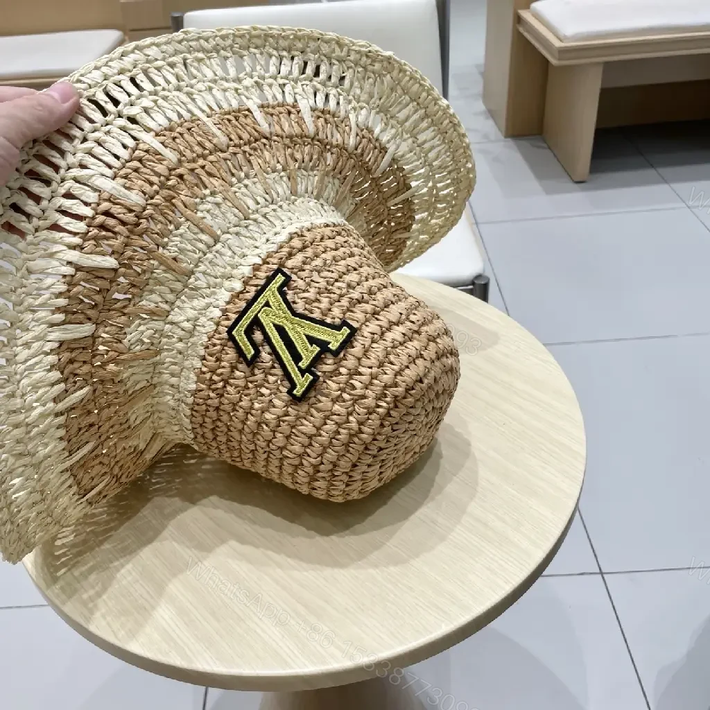 View 9 of Elegant Straw Hat with LV Emblem - Sun-Ready Luxury Hat