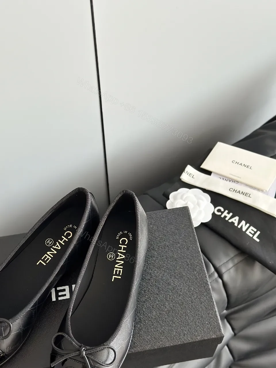 View 7 of Chic Patent Leather Ballet Flats with Bow Accent, Black