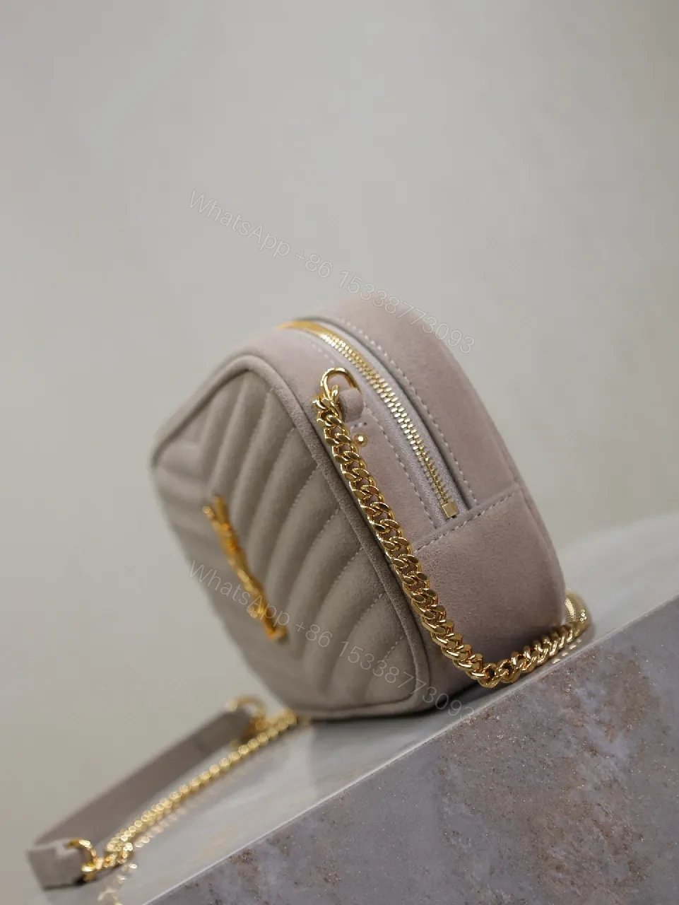 View 7 of Quilted Suede Crossbody with Gold Hardware Bag