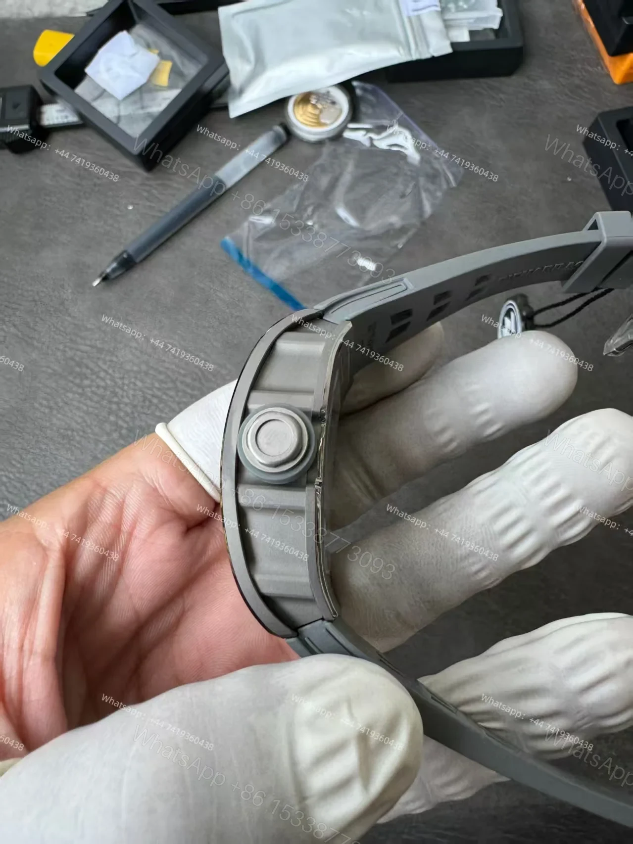 View 11 of Super Clone Richard Mille RM 055 Gray Ceramic Titanium Grey Rubber Strap 1:1 Replica Watch
