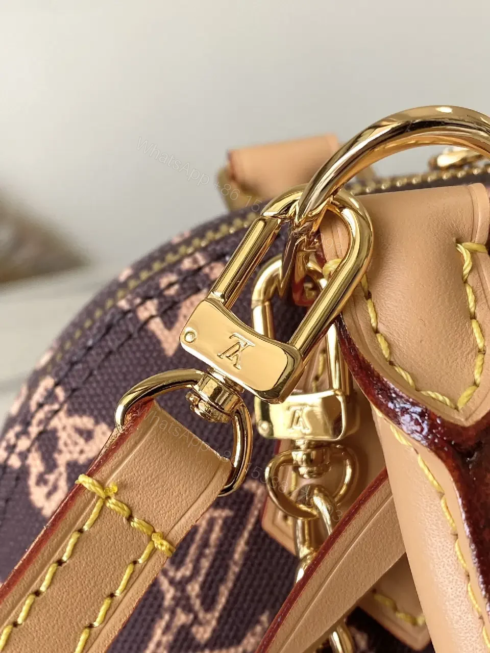 View 7 of Monogram Satchel: Gold-Accented Leather-Trim Dome Bag