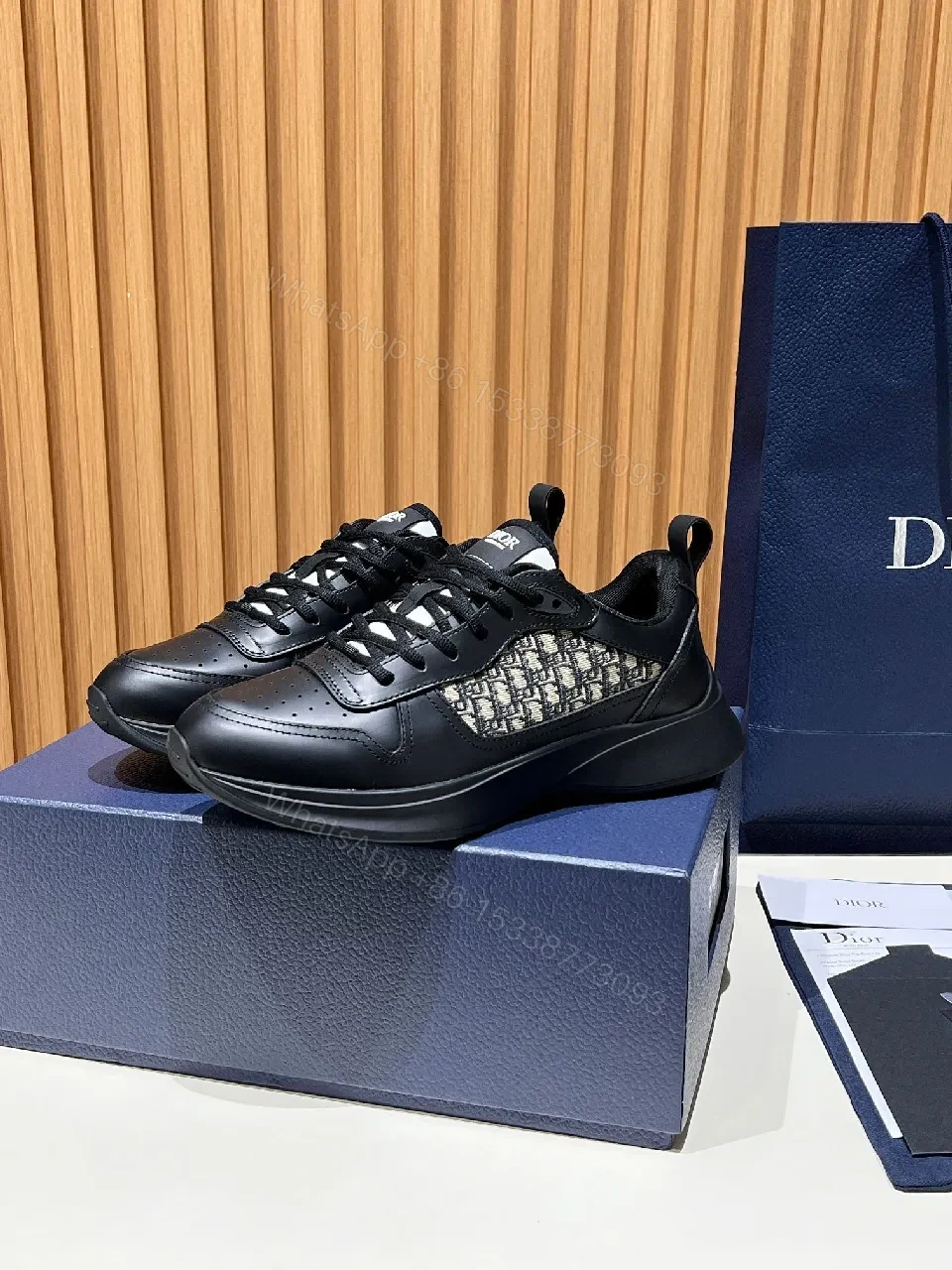 View 5 of Lux Black Leather-Details Sneaker: Knit Panels, Modern Streetwear