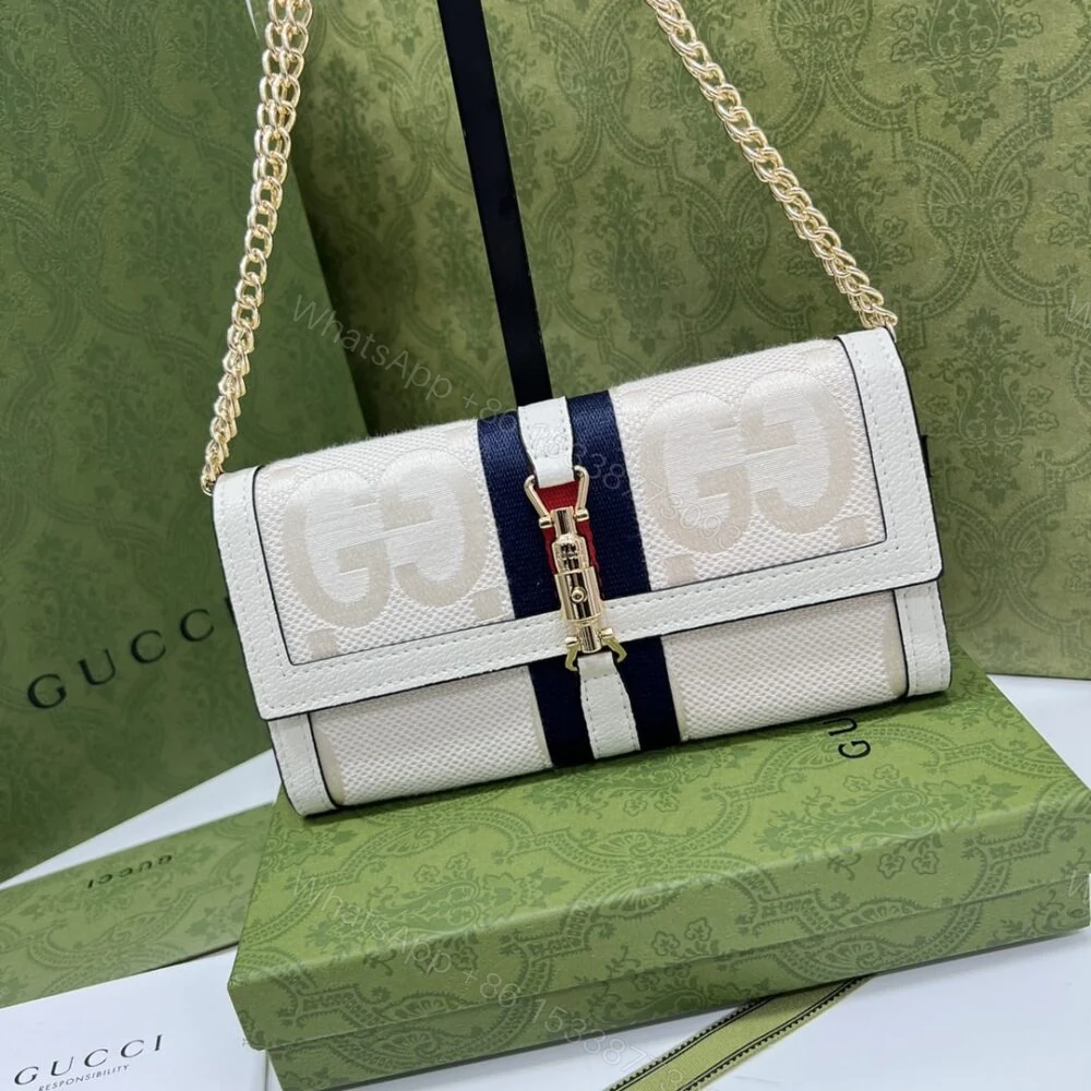 View 4 of Gucci Jackie 1961 Chain Wallet Beige And Ebony GG 19CM 652681 HUHHG 8565