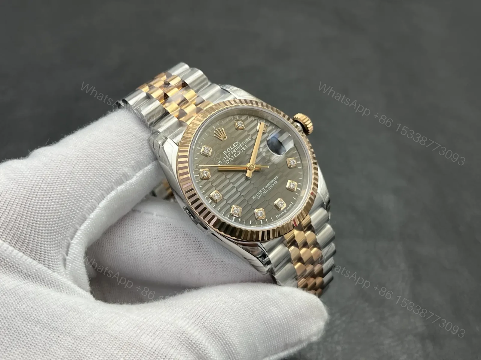 View 4 of Rolex Datejust 36 Rolesor Yellow Fluted Jubilee Steel Diamonds 116233-0205
