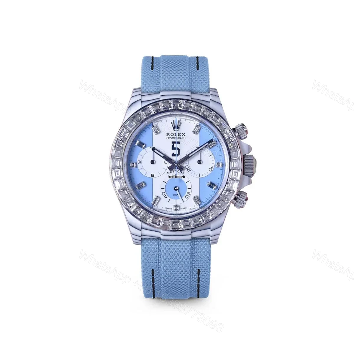 Replica Rolex Daytona DiW White Carbon Baby Blue Crystal Dial Nylon Strap 40mm — view 1