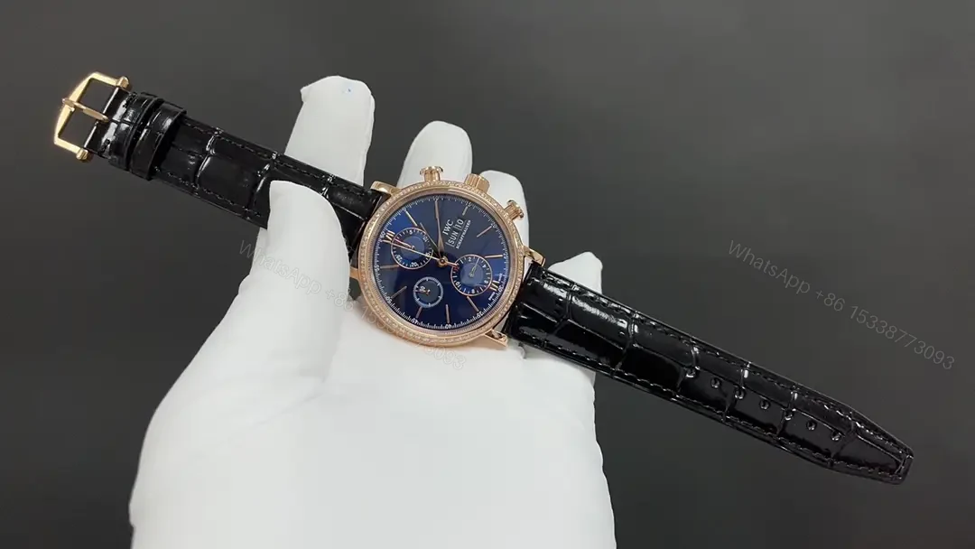 View 2 of IWC Blue Chronograph Watch Rose Gold Leather Strap Ultimate 42MM IWC-CHR-BLU-RG42-L