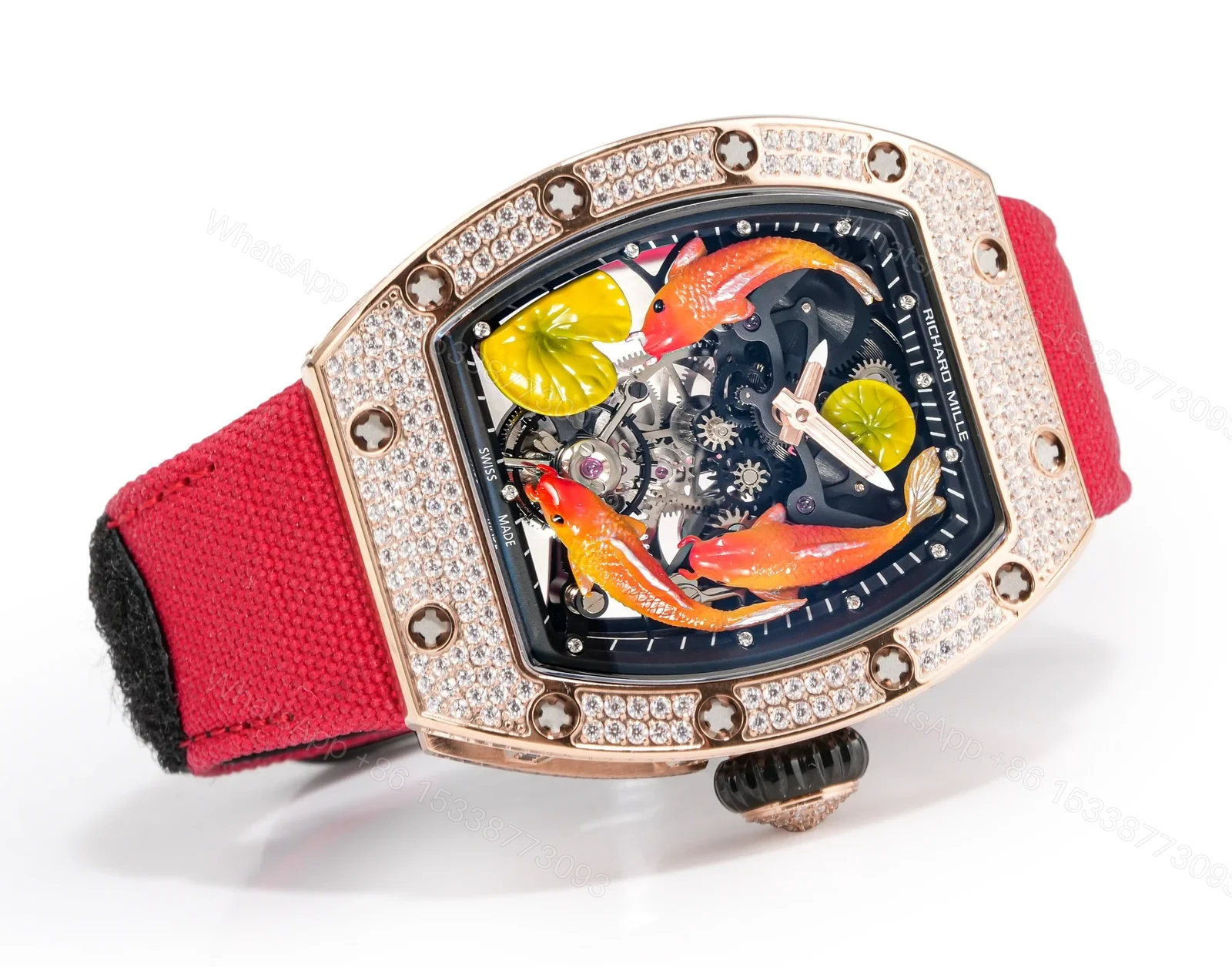 View 5 of Richard Mille RM S10 Koi Tourbillon Red Gold Diamond Red Strap Watch RMS10-KOI-RD-03