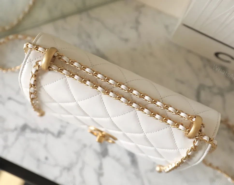 View 7 of White Quilted Flap Bag with Gold Chain â€“ Designer-Inspired Luxury