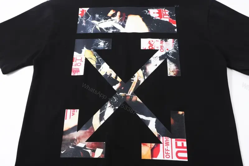 View 6 of Dark Black Cotton Tee with Off-White Logo Print – Relaxed Fit Shirt