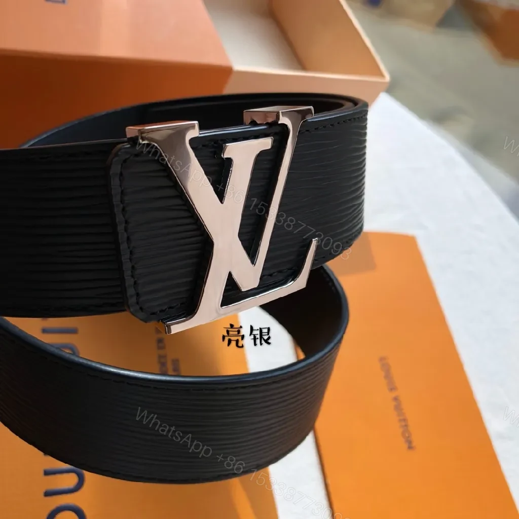Black Leather Belt with Signature LV-Style Buckle - Luxury Casual Belt — view 1