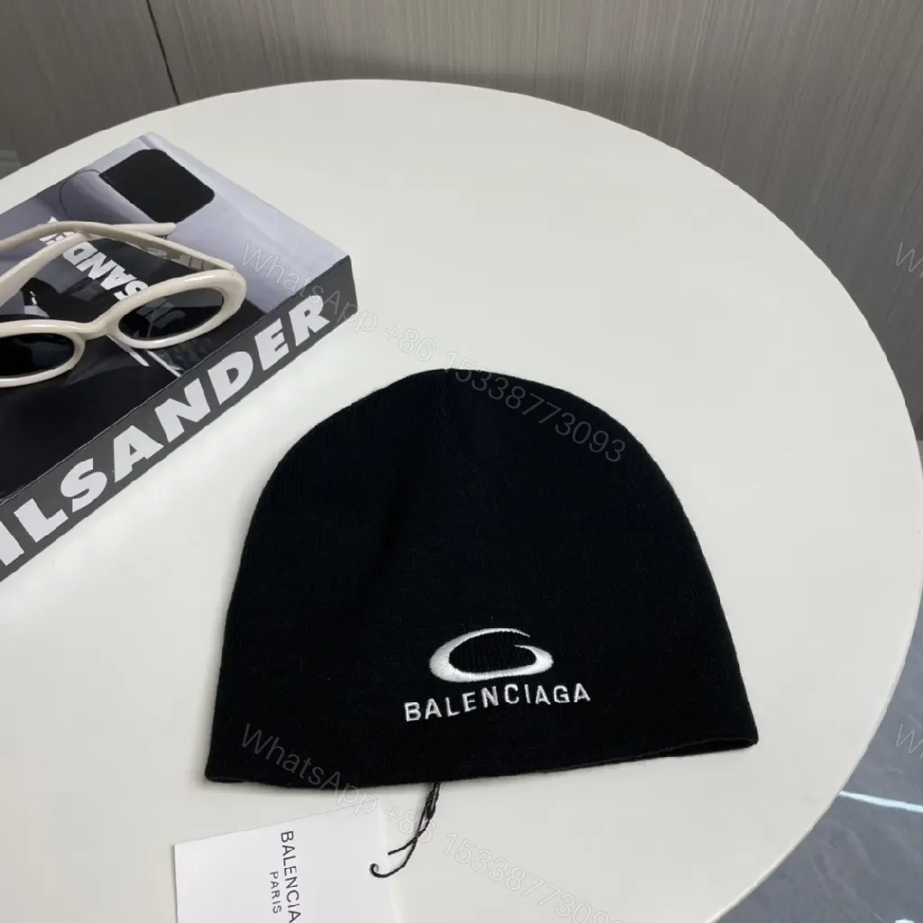 Black Knit Balenciaga Beanie with Subtle Logo Detail — view 1