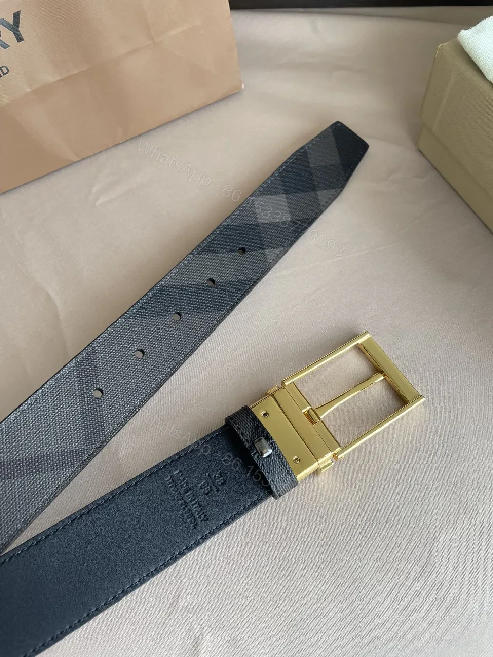 View 8 of Patterned Luxury Belt: Checkerboard, Gold Buckle, Leather Waistwear