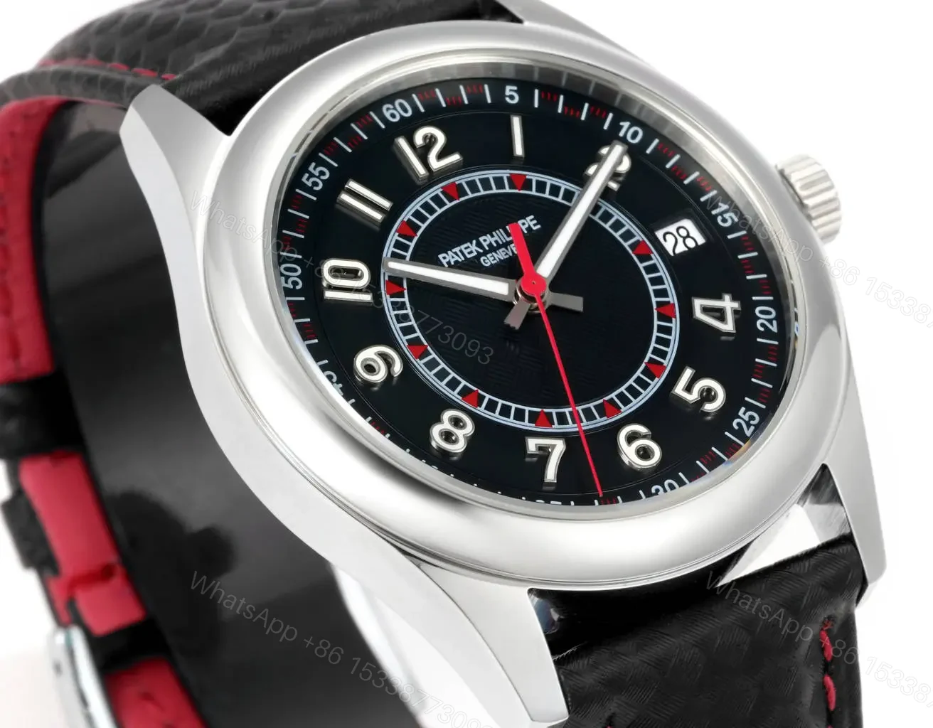 View 4 of Patek Philippe Calatrava 40mm Polished Stainless Steel Watch with Black Ebony Dial and Black Leather Strap