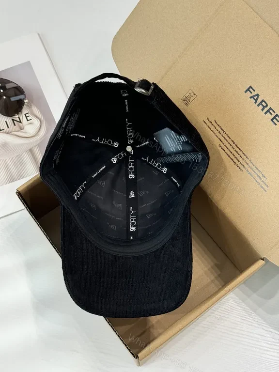 View 7 of Black Velvet Cap with YSL Monogram â€” Structured Luxury Cap