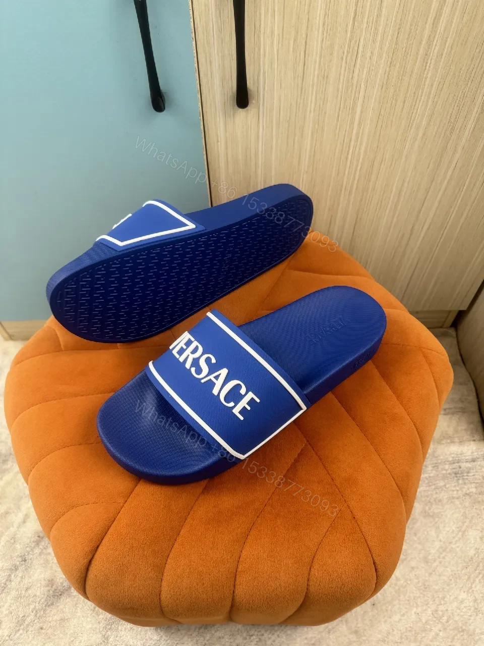 View 5 of Bold Blue Logo Slides: Lux, Cushioned, Quick-Dry Slip-On