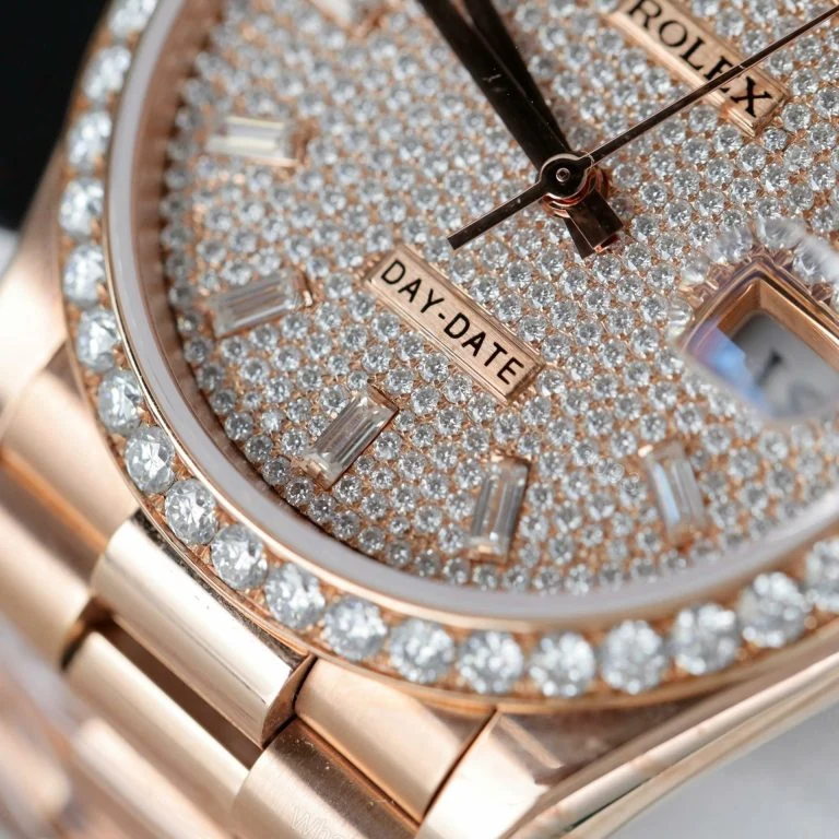 View 3 of Rolex Day-Date 36mm Super Clone 18K Rose Gold Wrapped + Moissanite Diamonds