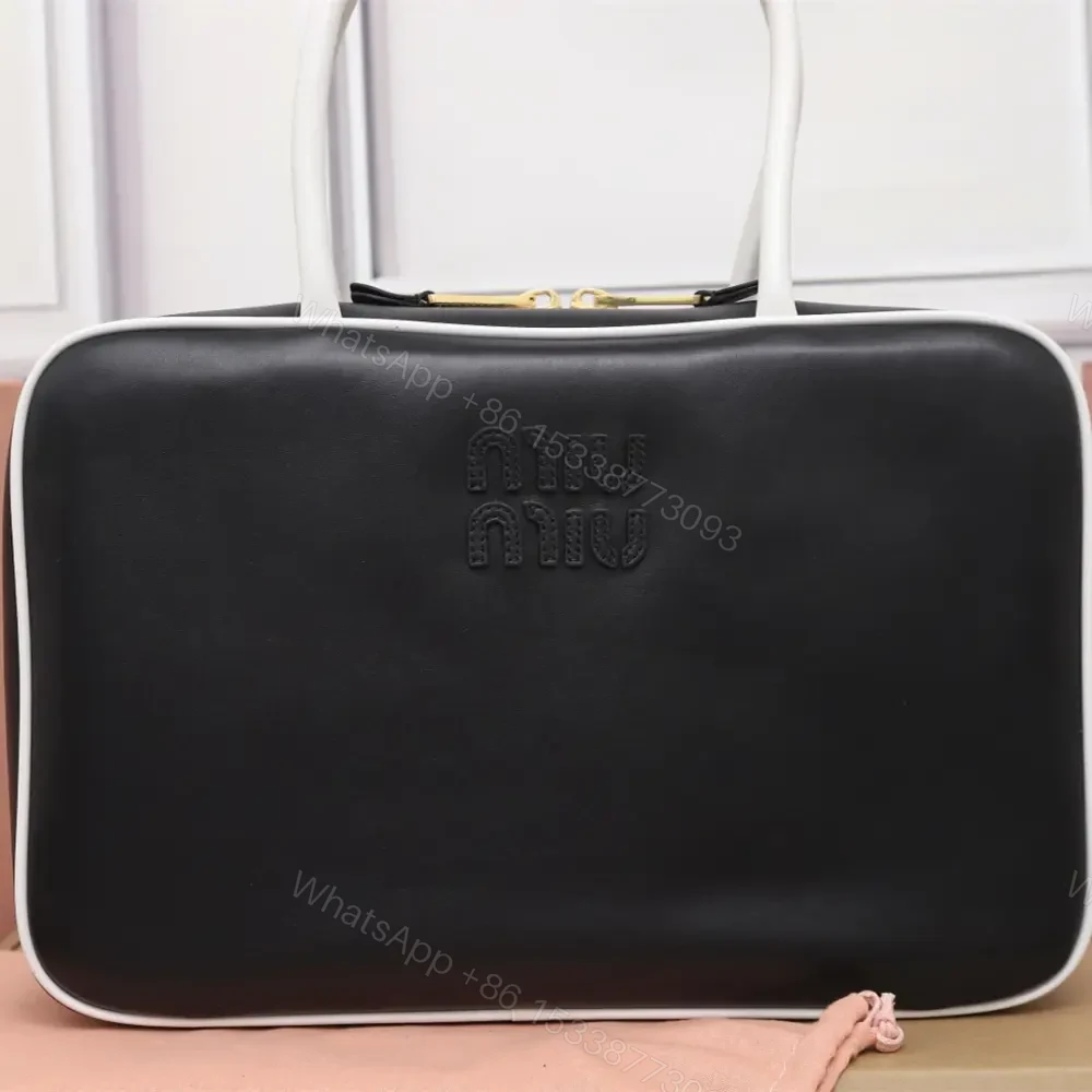 View 9 of 高仿miumiu*Beau系列5BB172小牛皮手袋黑白色大號免檢版