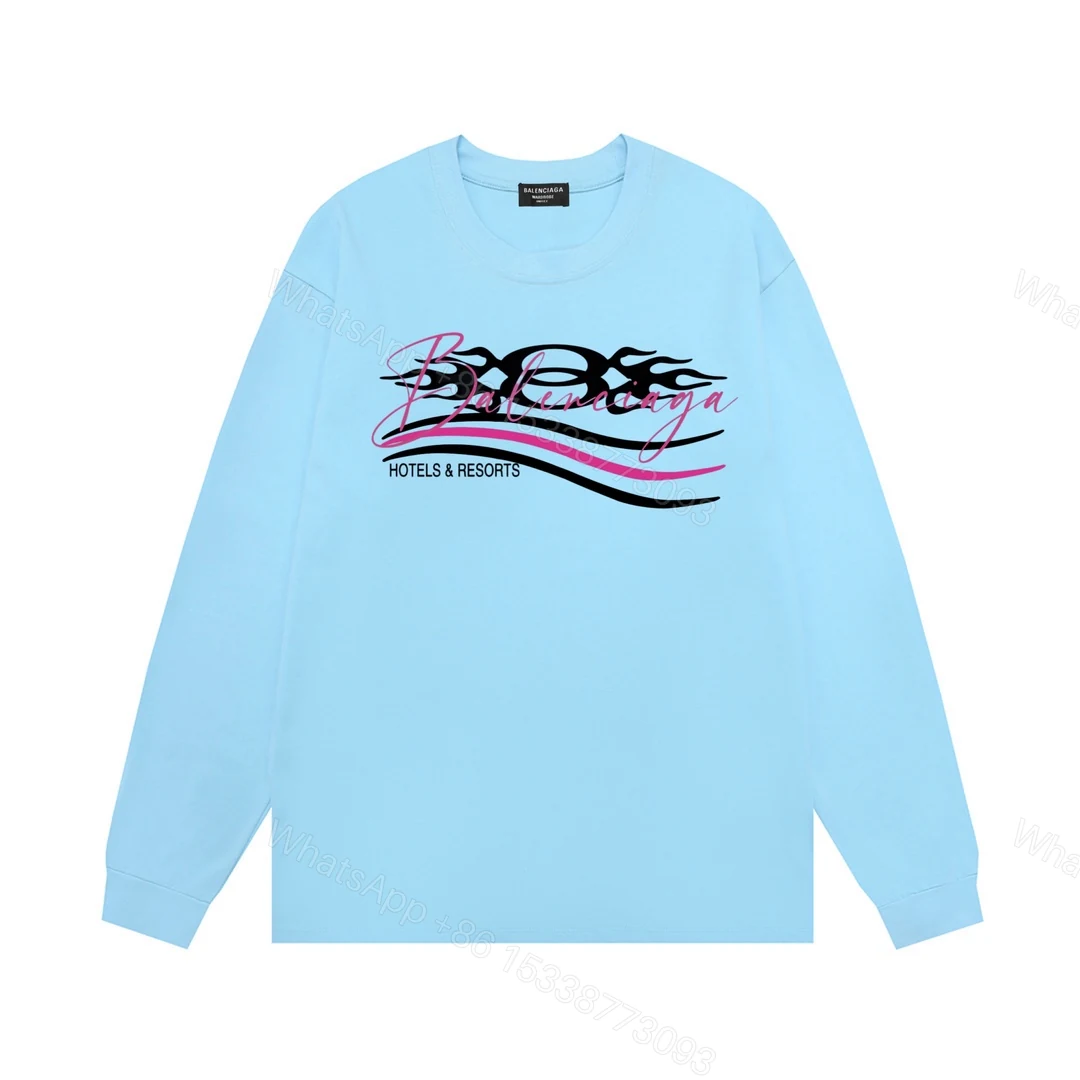 Balenciaga 原單藍色印花長袖T恤 火焰波浪HOTELS潮流風格款 — view 1