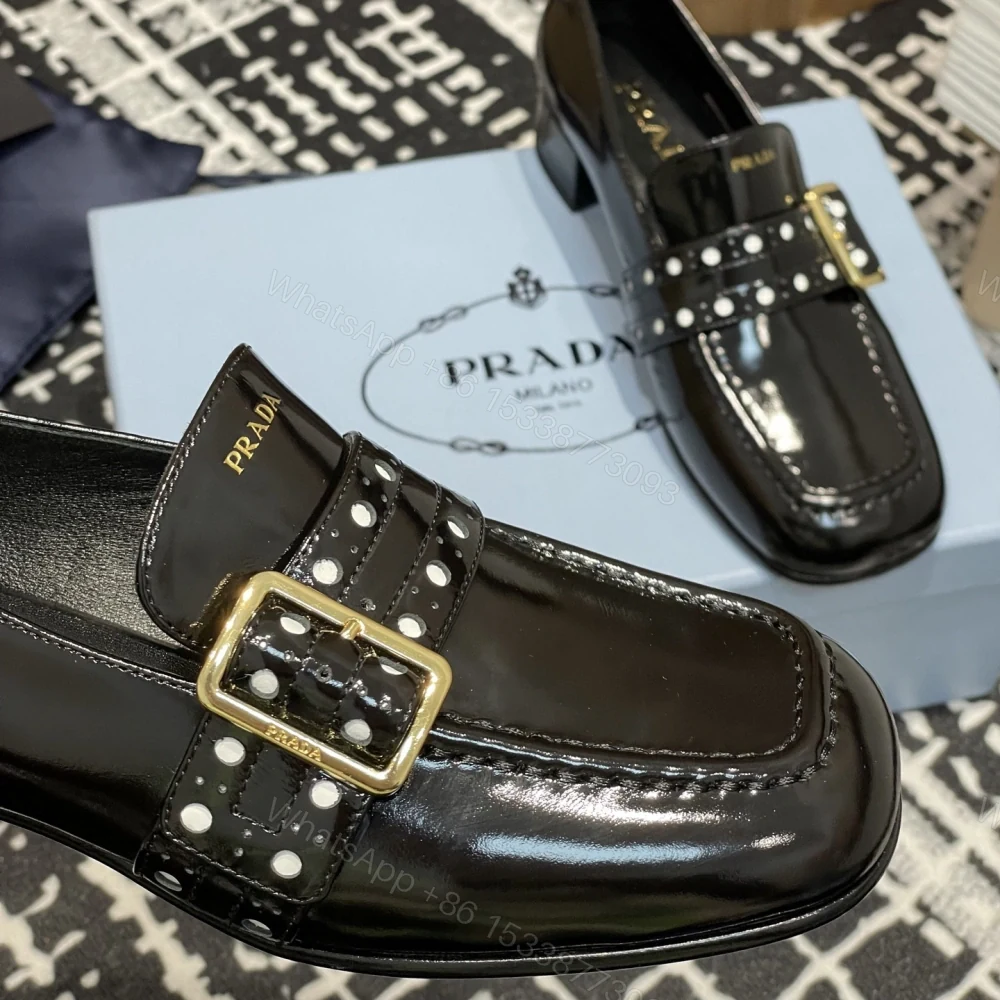 View 7 of 高仿Prada*1D831M方頭套腳樂福鞋3.5CM漆皮黑色免檢版