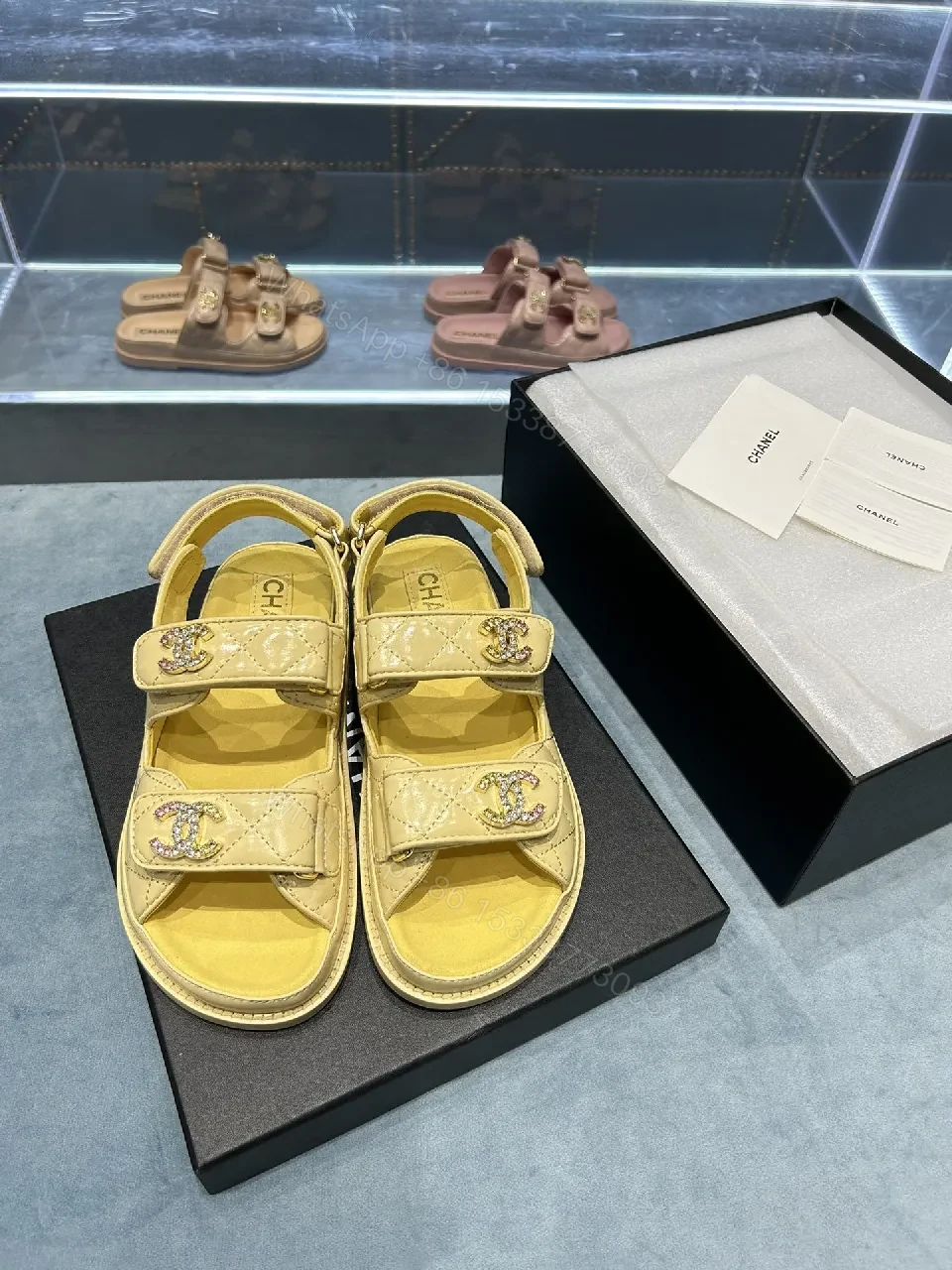 View 4 of Soft-Yellow Quilted Sandals with Logo Hardware - Luxury Comfort Sandals