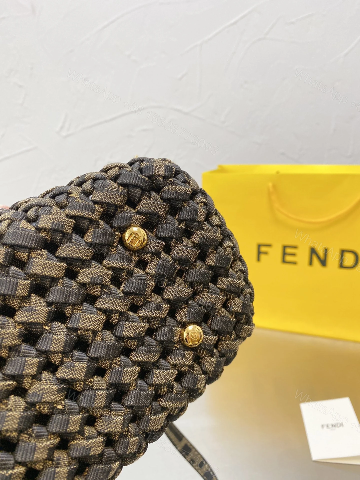 View 6 of Fendi Peekaboo Iconic Mini Jacquard Fabric Interlace Bag