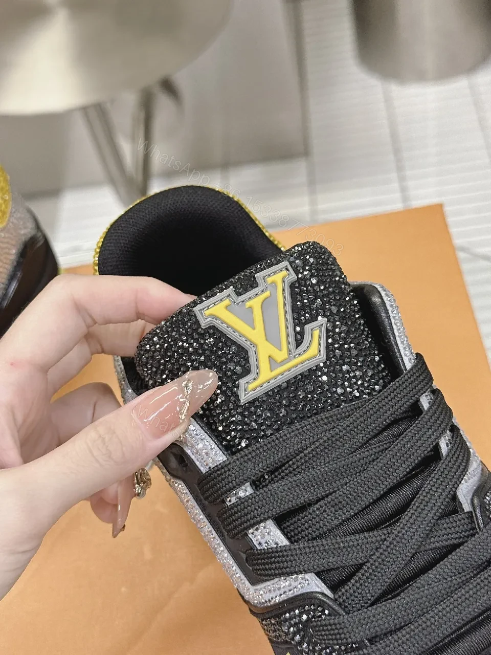 View 5 of Bold Textured Trainer Luxe: Glitter Knit & Neon Outsole