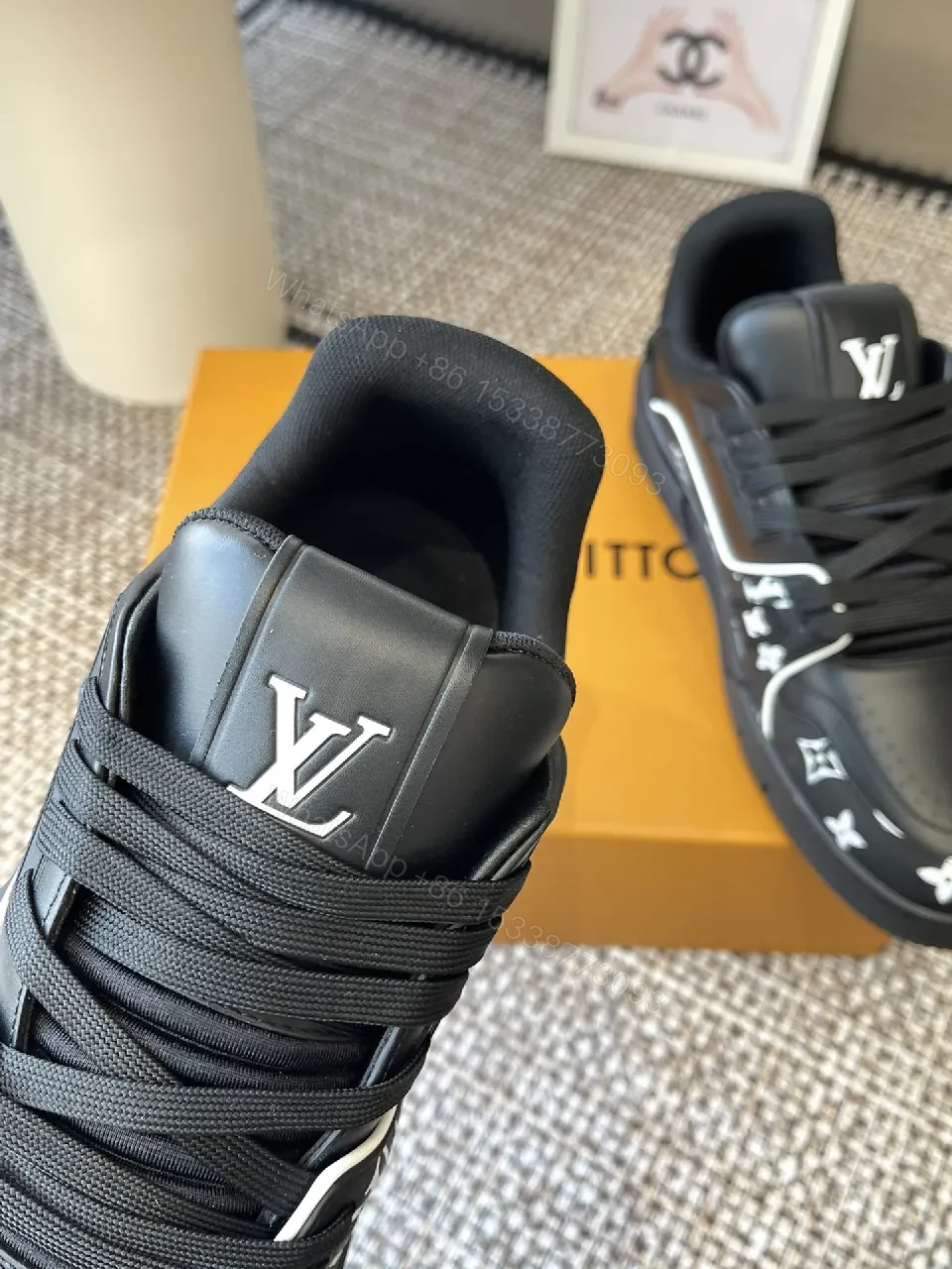 View 3 of Bold Monogram-Accent High-Tops with LV Detailing Sneakers