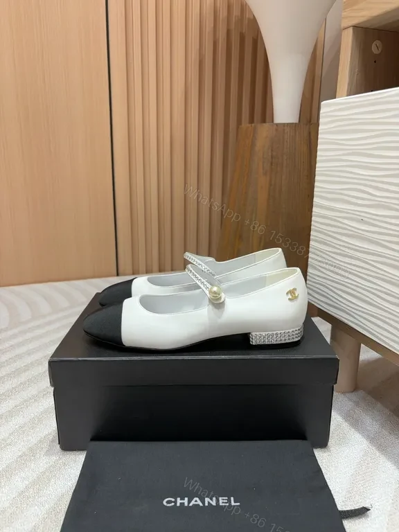 View 4 of Chanel-Style Two-Tone Mary Jane Flats with Pearl Accent