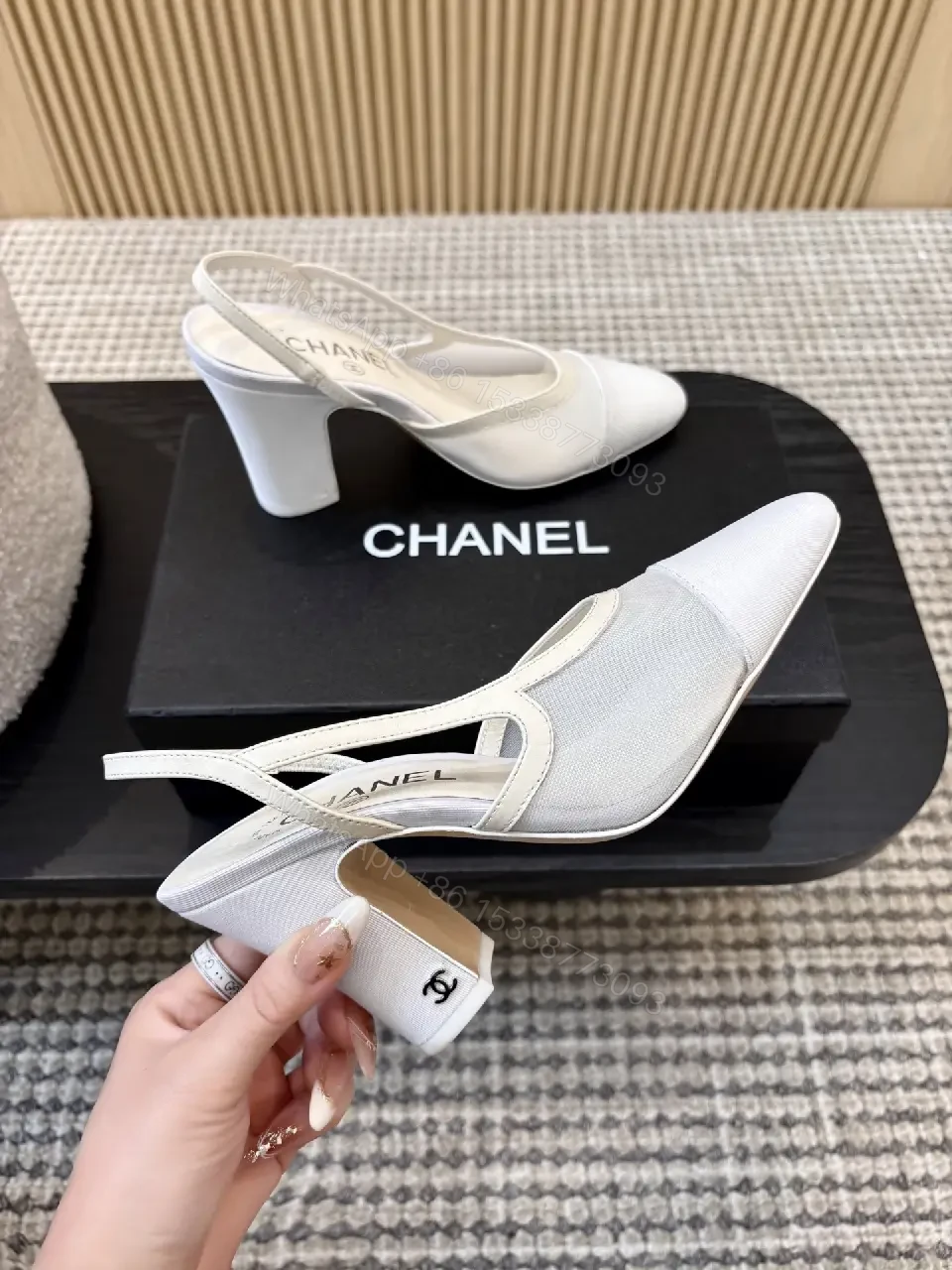 View 4 of White Fabric Slingback Heels – Modern Minimalist Comfort
