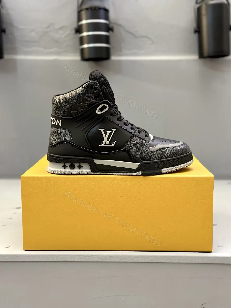 View 5 of Black Leather High-Top Sneaker: Structured, Modern Comfort