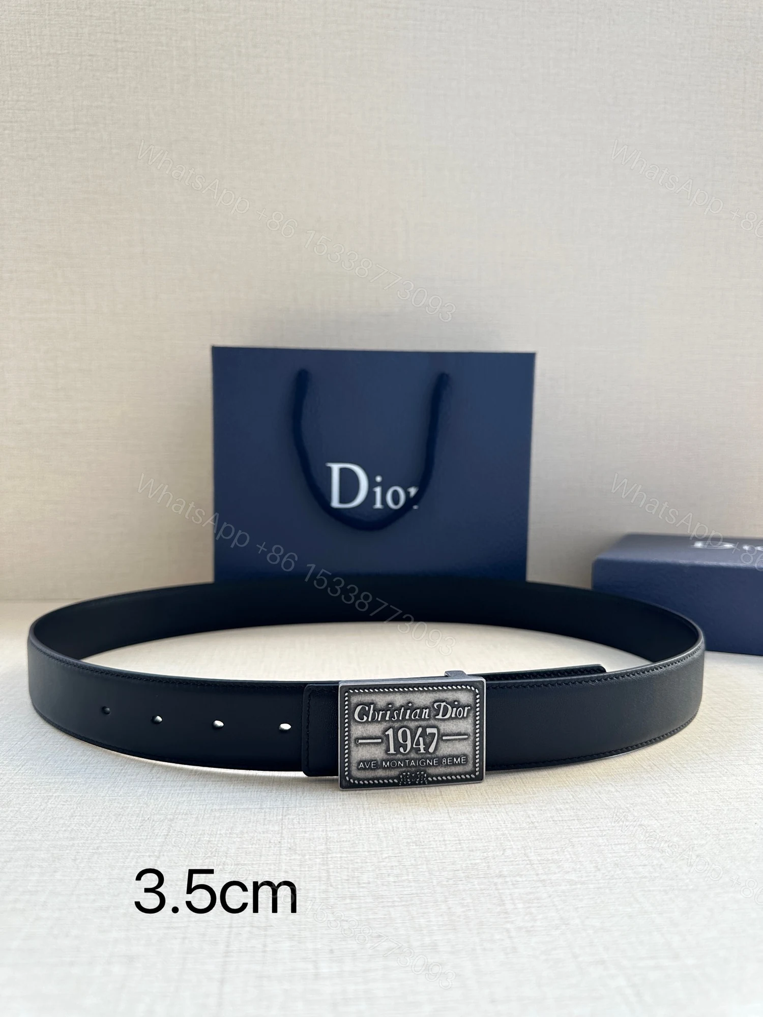 Dior 高仿男士素面皮帶 1947復古徽章 銀扣黑帶 — view 1