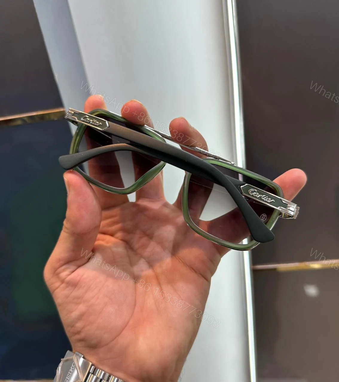 View 3 of Cartier Square Green Acetate Frame Sunglasses