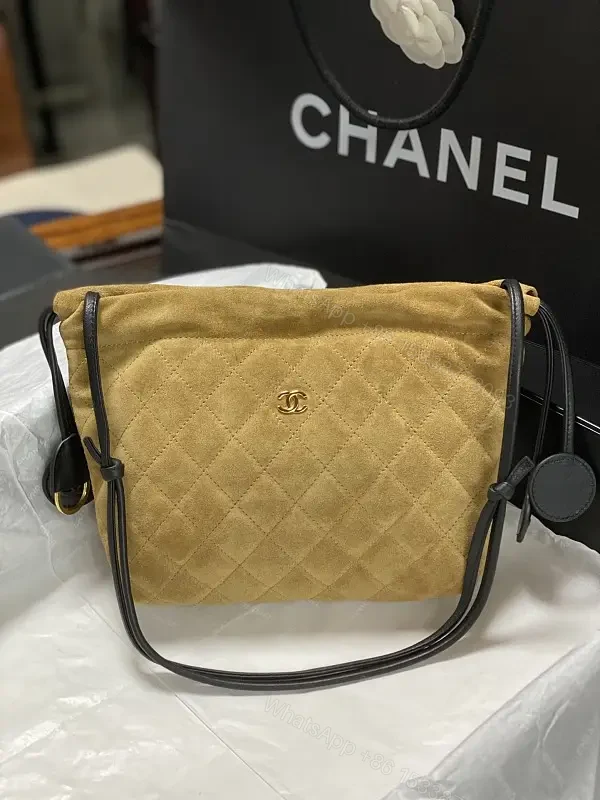 Tan/Suede Leather Quilted Shoulder Bag Chanel Logo Accent Bag — view 1