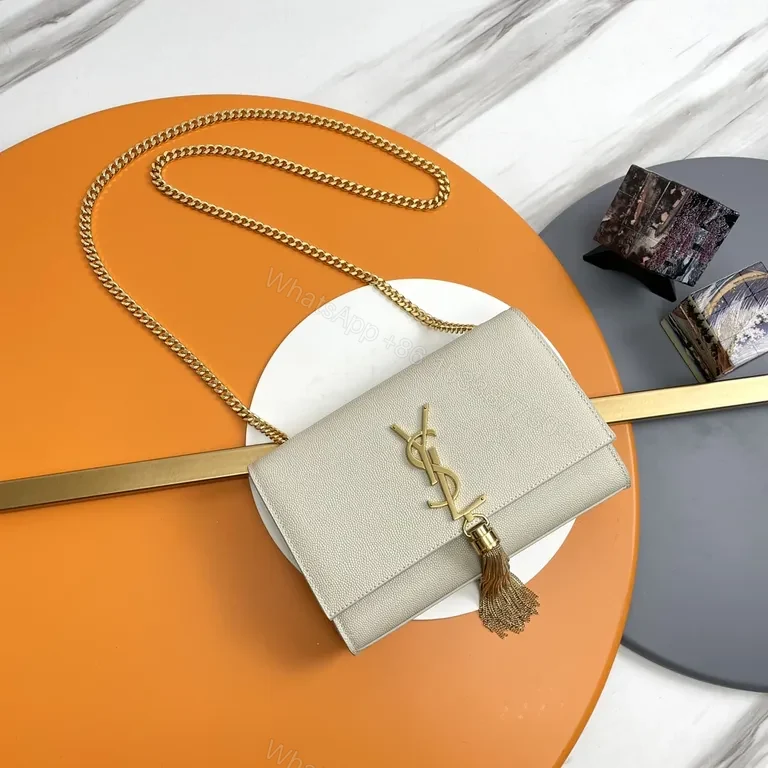 Beige Pebble Leather Crossbody: Luxe YSL-Inspired Bag — view 1