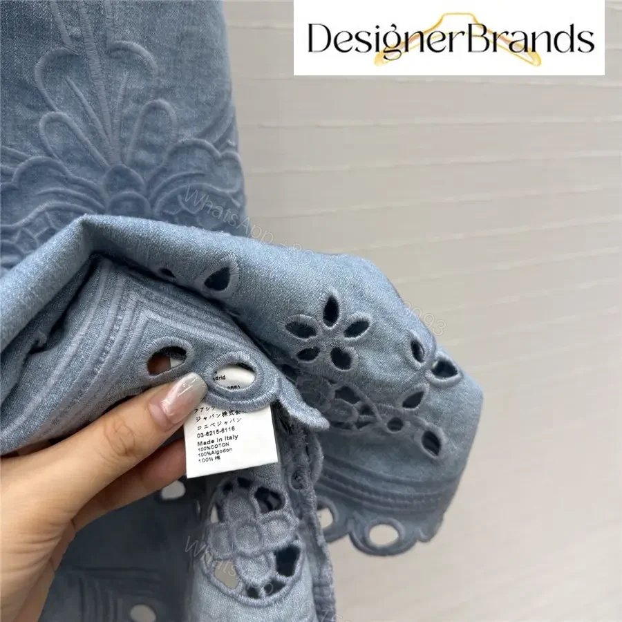 View 7 of Zimmermann Mahon Cutout Embroidered Denim Midi Dress