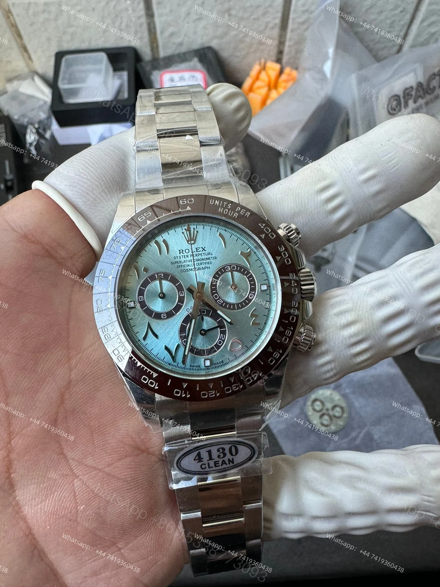 View 4 of Rolex Daytona M116506 Ice Blue Dial 1:1 Replica Watch – Middle East Platinum Style 4130 Super Clone