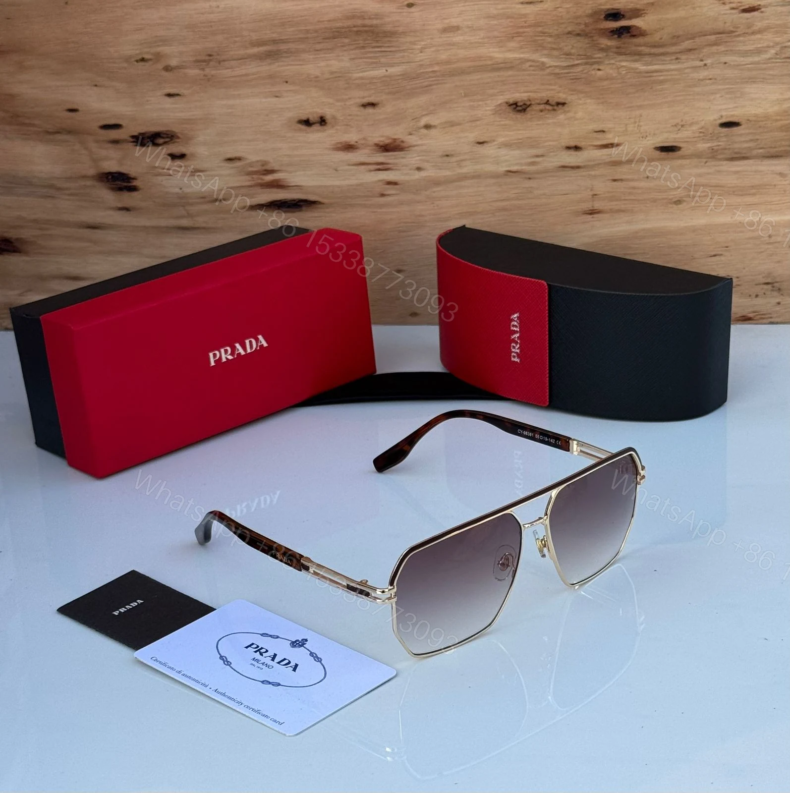 Prada Aviator Square Silver Dark Grey Sunglasses — view 1