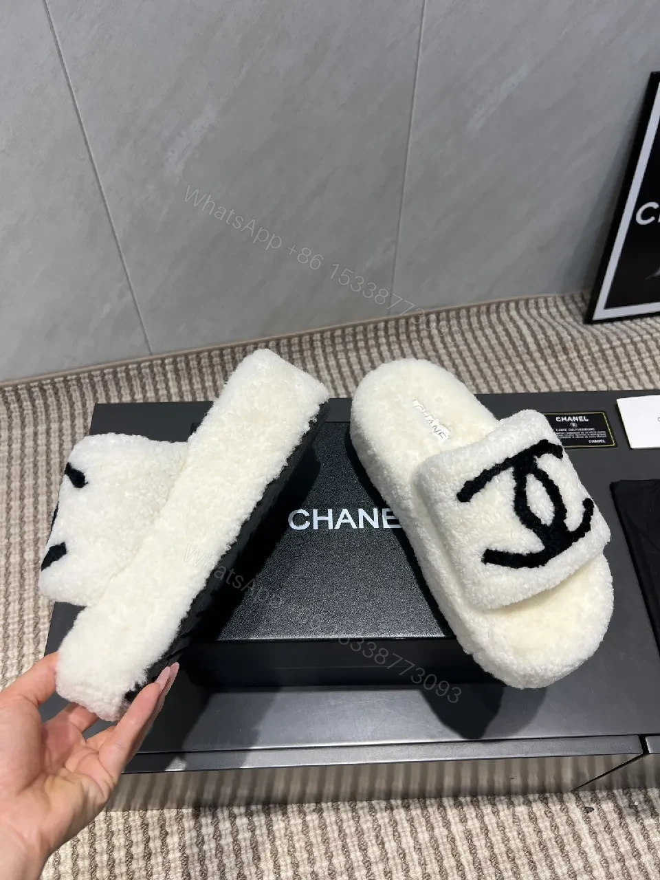 View 8 of Chic Plush Slippers: Memory-Foam Comfort, Logo Detail