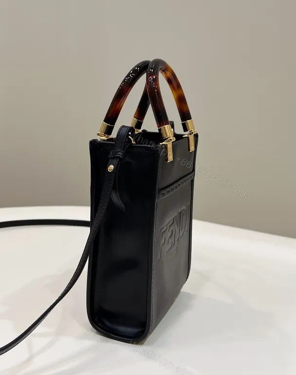View 2 of Compact Leather Mini Handbag with Tortoishell Handle - Black, Fendi-inspired Style