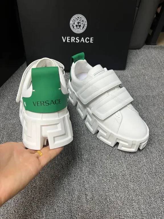 View 9 of Bold White Platform Sneakers â€“ Greek Key Detail, Velcro Straps