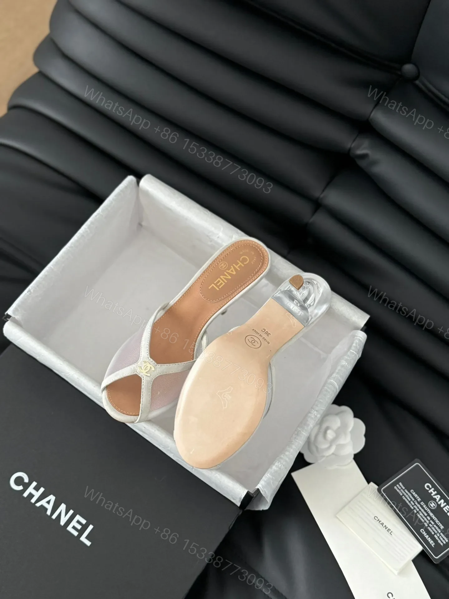 View 6 of Chanel Women Beige Mesh And Leather Mules